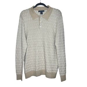 Christian Lacroix Long‎ Sleeve Tan & White Pullover Polo Sweater Men's LARGE